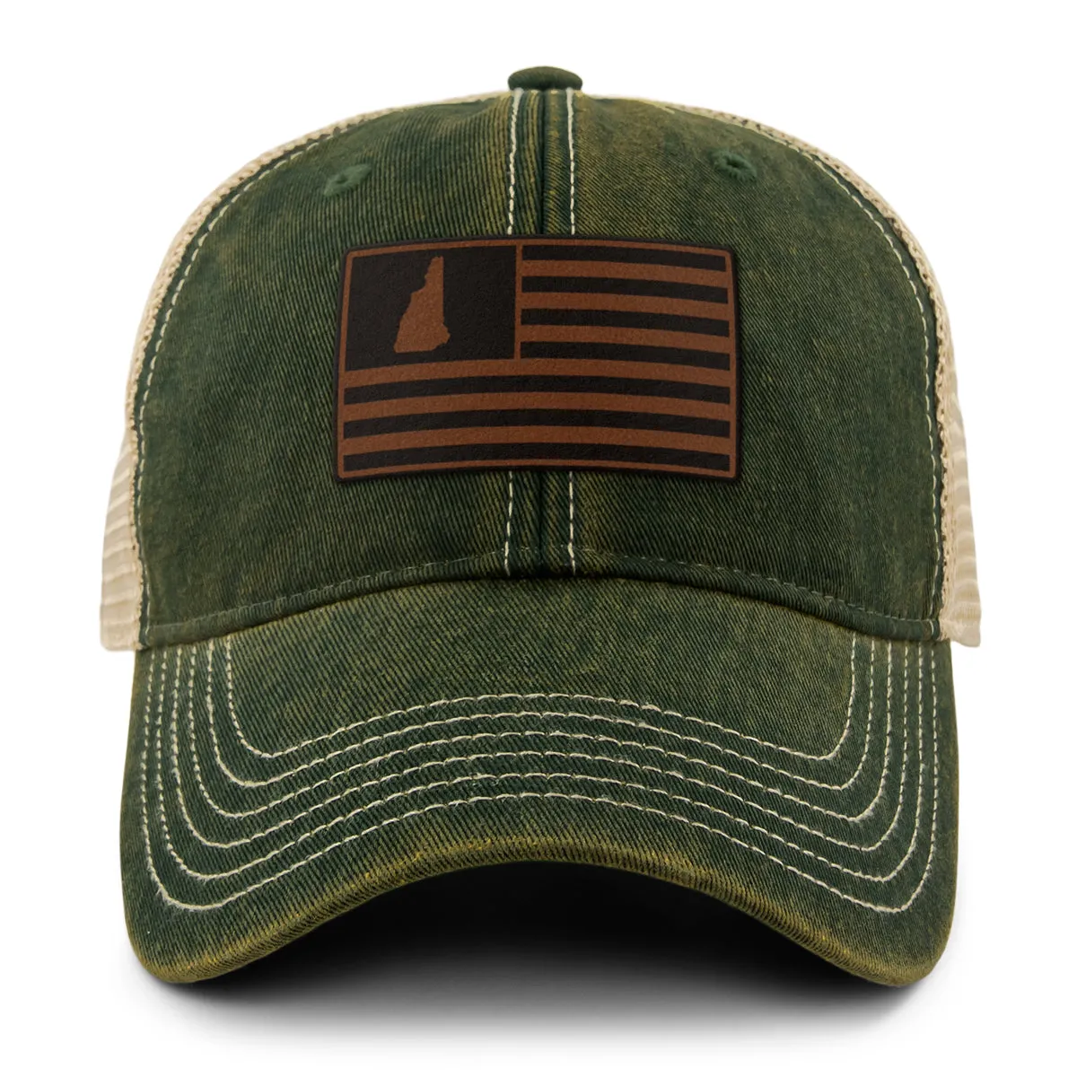 New Hampshire Striped Leather Patch Dirty Water Trucker