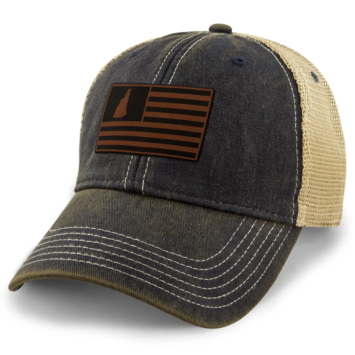 New Hampshire Striped Leather Patch Dirty Water Trucker