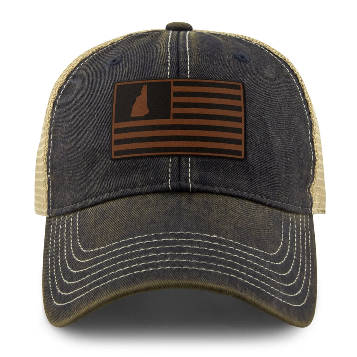 New Hampshire Striped Leather Patch Dirty Water Trucker