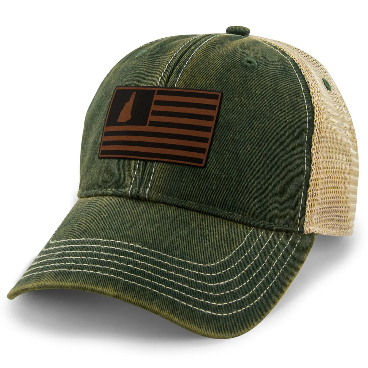 New Hampshire Striped Leather Patch Dirty Water Trucker