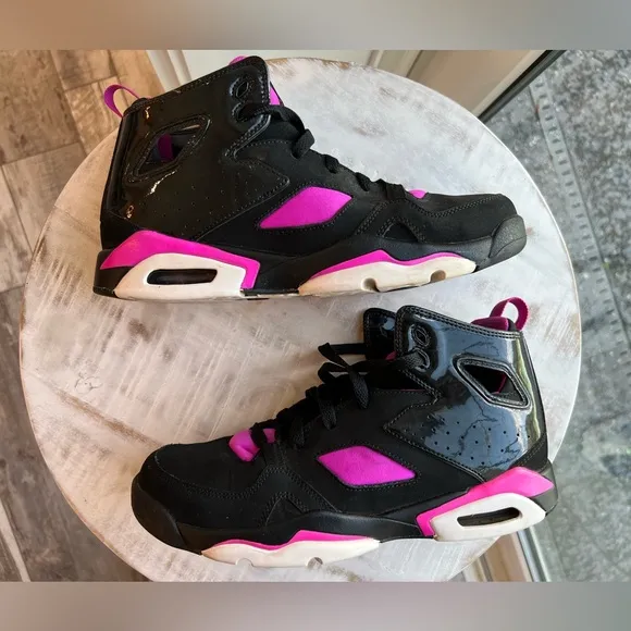 Nike Air Jordan Flight Club 91 Black Fuchsia Blast Size 6.5y 8w Basketball Shoes