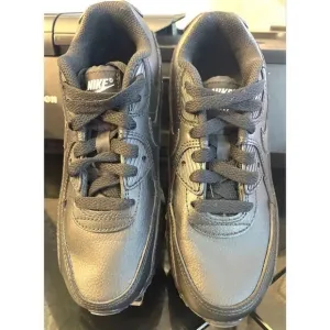 Nike Air Max 90 LTR Shoes Youth Boy 2Y Triple Black Leather Athletic Sneaker New