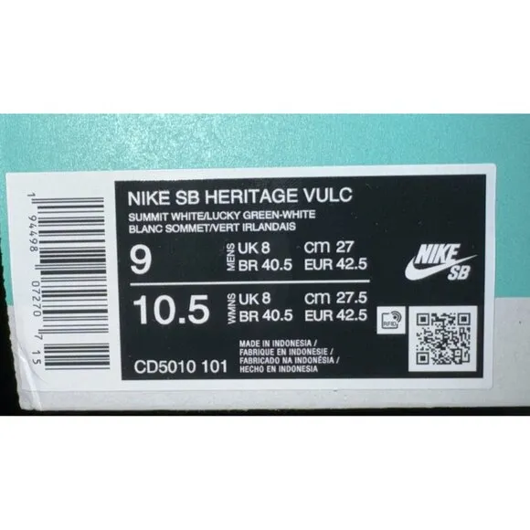 Nike SB Heritage Vulc Mens Suede Athletic Skate Shoes Size 9 White Green Gum