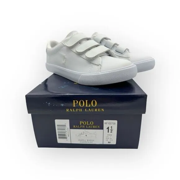 NWT Polo Ralph Lauren Kids Triple Eastern EZ Sneaker Shoes White Size 1.5M