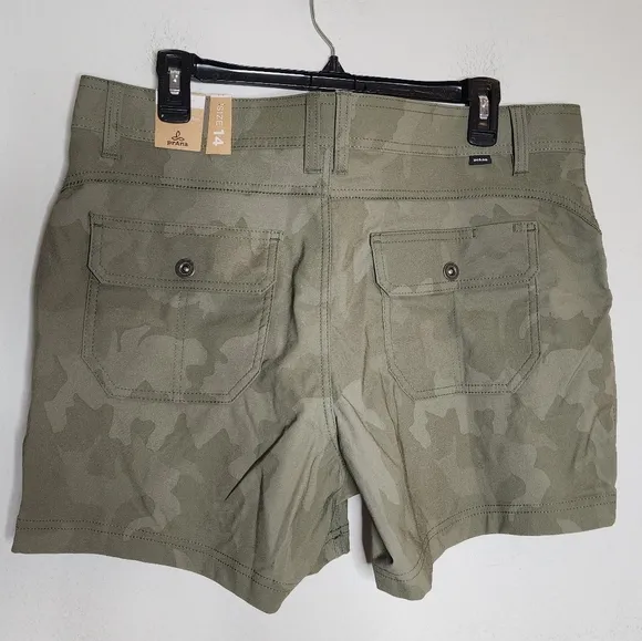 NWT Prana Halle Short ll 5&quot; Green Sage Camo.  Women's size 14.