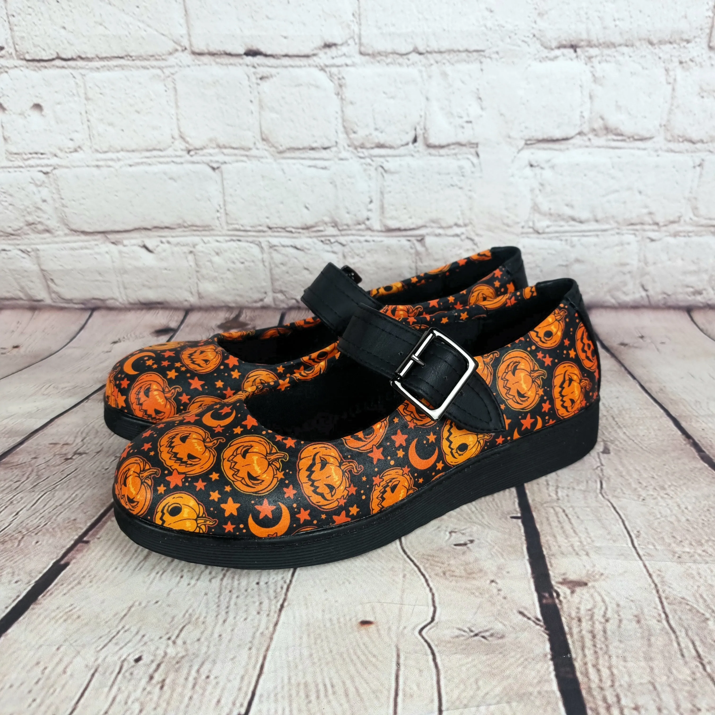 Orange Jack O Lantern Mary Jane's Pumps