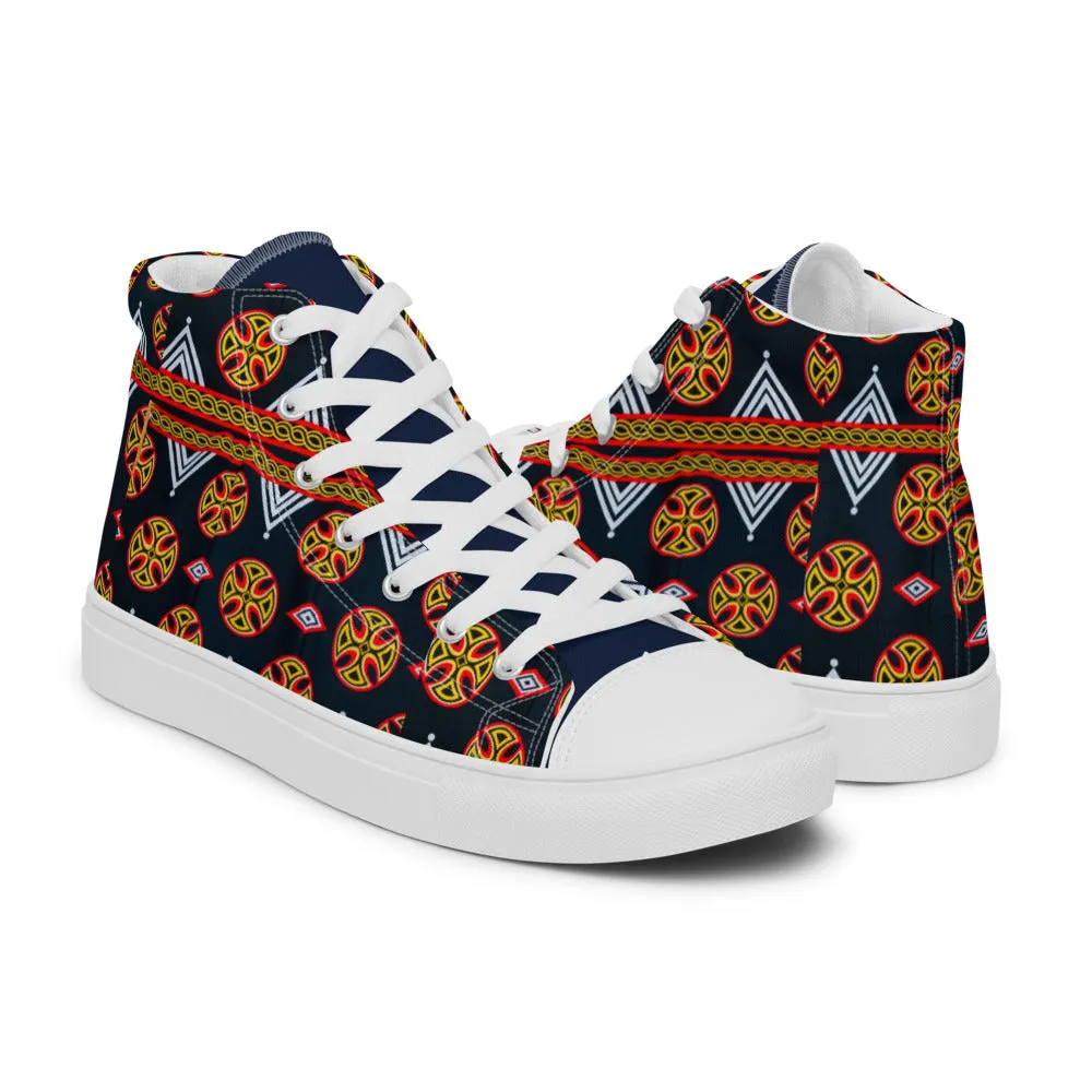 Origen Destination |On-Arrival Point of Origen African Symbol-inspired Women’s high top canvas shoes