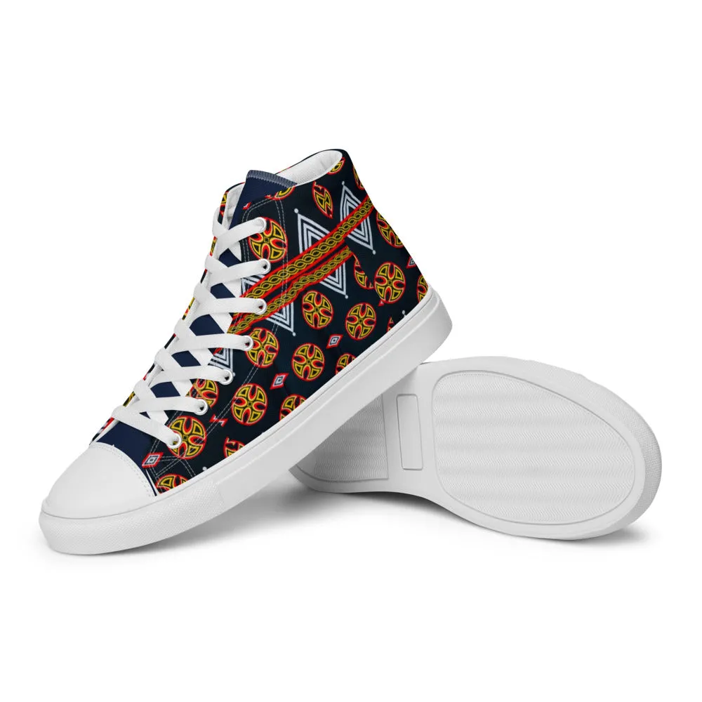 Origen Destination |On-Arrival Point of Origen African Symbol-inspired Women’s high top canvas shoes