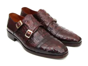 Paul Parkman Men's Croco-Embossed Leather Double Monkstraps in Brown & Bordeaux