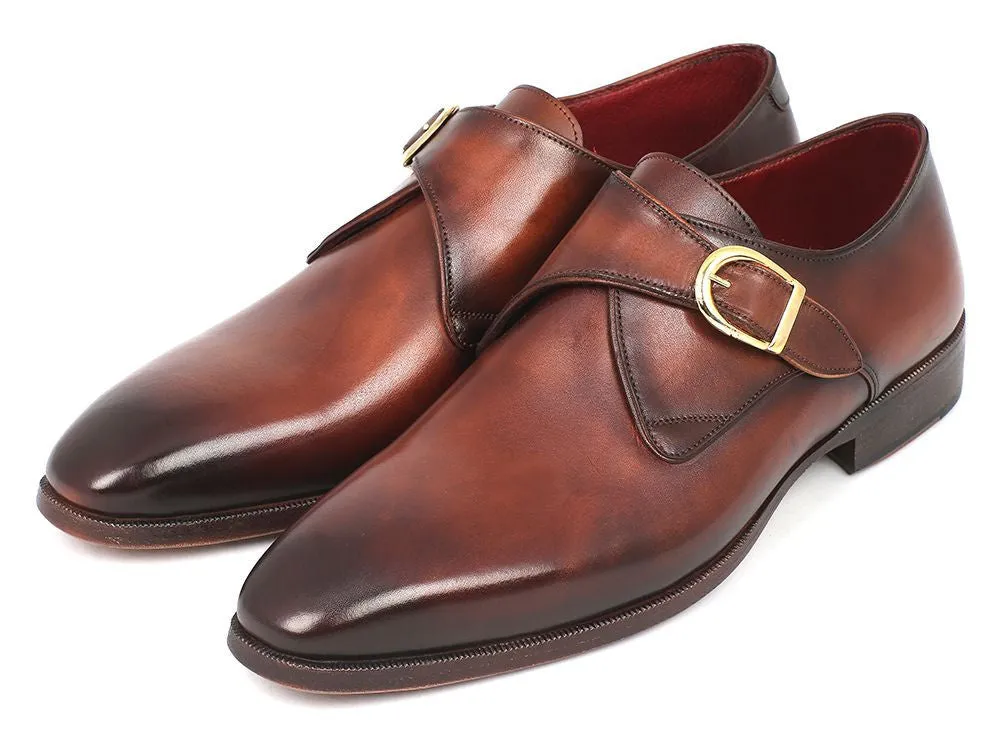 Paul Parkman Men's Hand-Painted Leather Monkstraps in Brown & Camel
