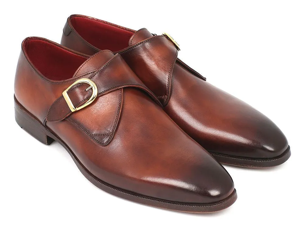 Paul Parkman Men's Hand-Painted Leather Monkstraps in Brown & Camel
