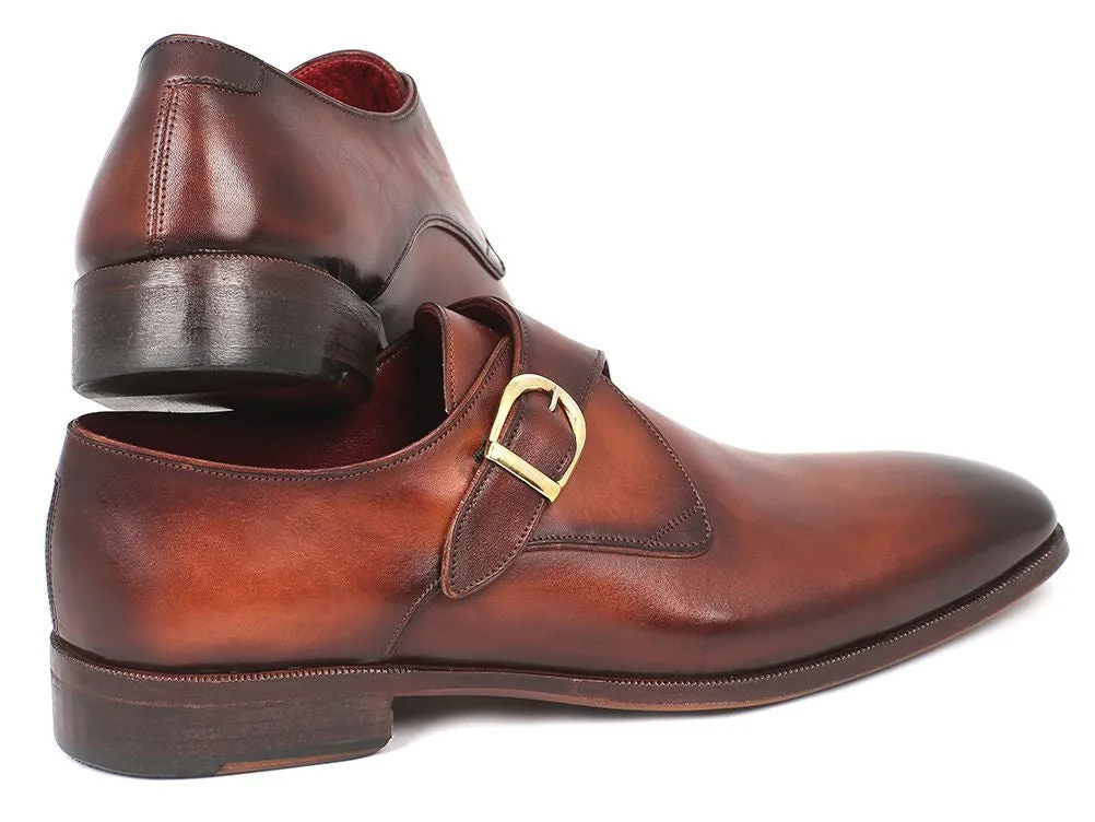 Paul Parkman Men's Hand-Painted Leather Monkstraps in Brown & Camel