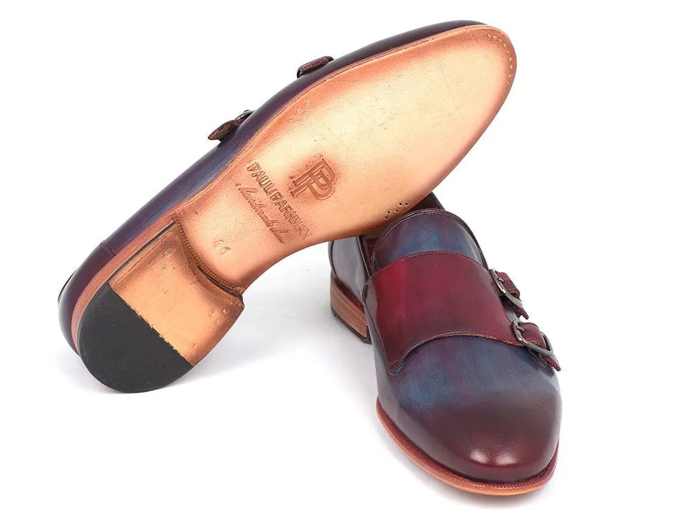 Paul Parkman Men's Leather Double Monkstraps in Bordeaux & Navy