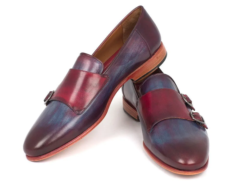 Paul Parkman Men's Leather Double Monkstraps in Bordeaux & Navy