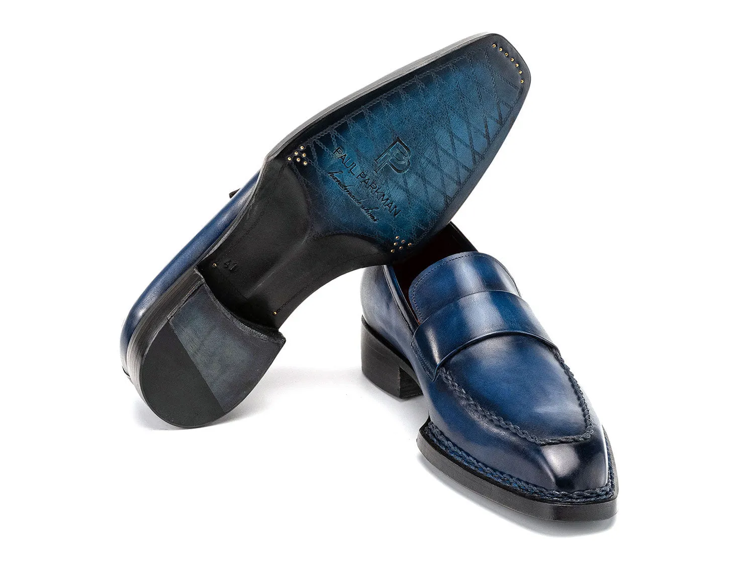 Paul Parkman Men's Norwegian Welted Loafers in Blue Patina
