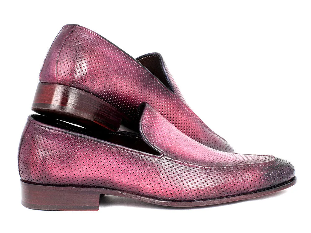 Paul Parkman Men's Perforated Leather Loafers in Purple