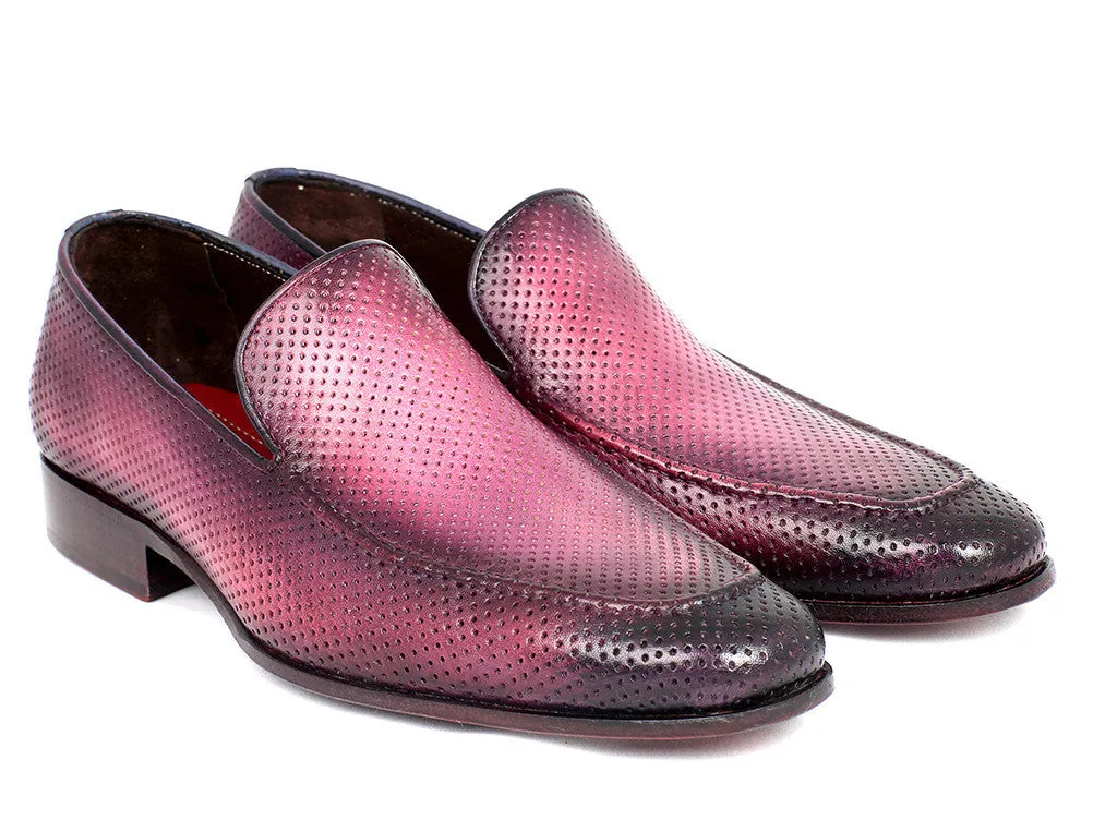 Paul Parkman Men's Perforated Leather Loafers in Purple