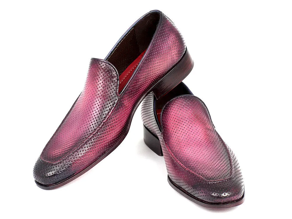 Paul Parkman Men's Perforated Leather Loafers in Purple