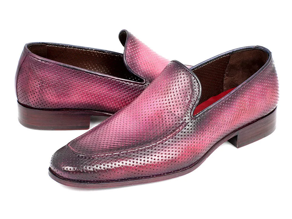 Paul Parkman Men's Perforated Leather Loafers in Purple