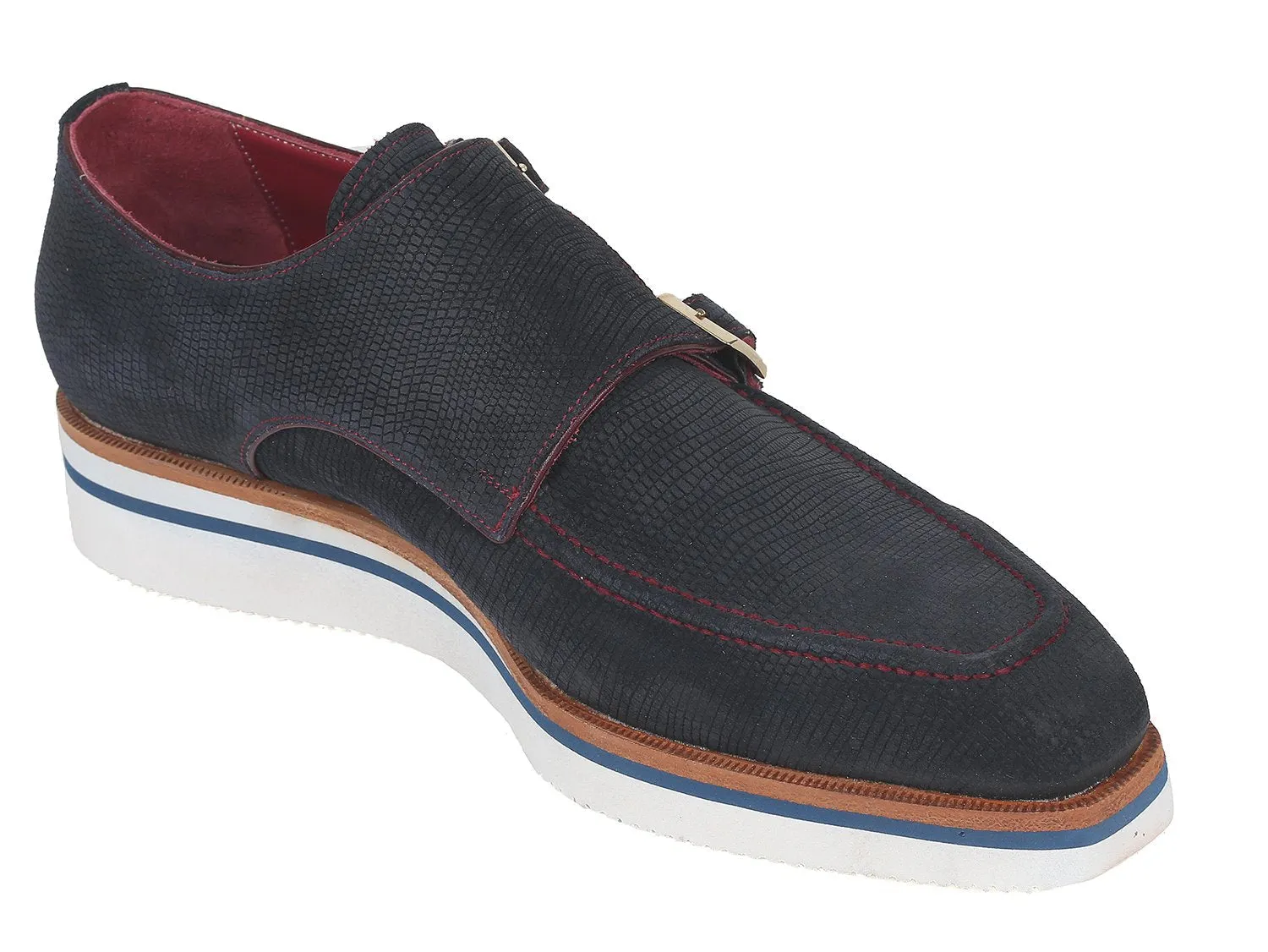 Paul Parkman Men's Smart Casual Monkstrap Suede Shoes in Navy