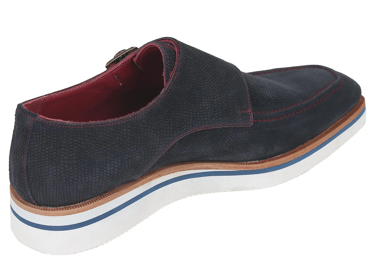 Paul Parkman Men's Smart Casual Monkstrap Suede Shoes in Navy