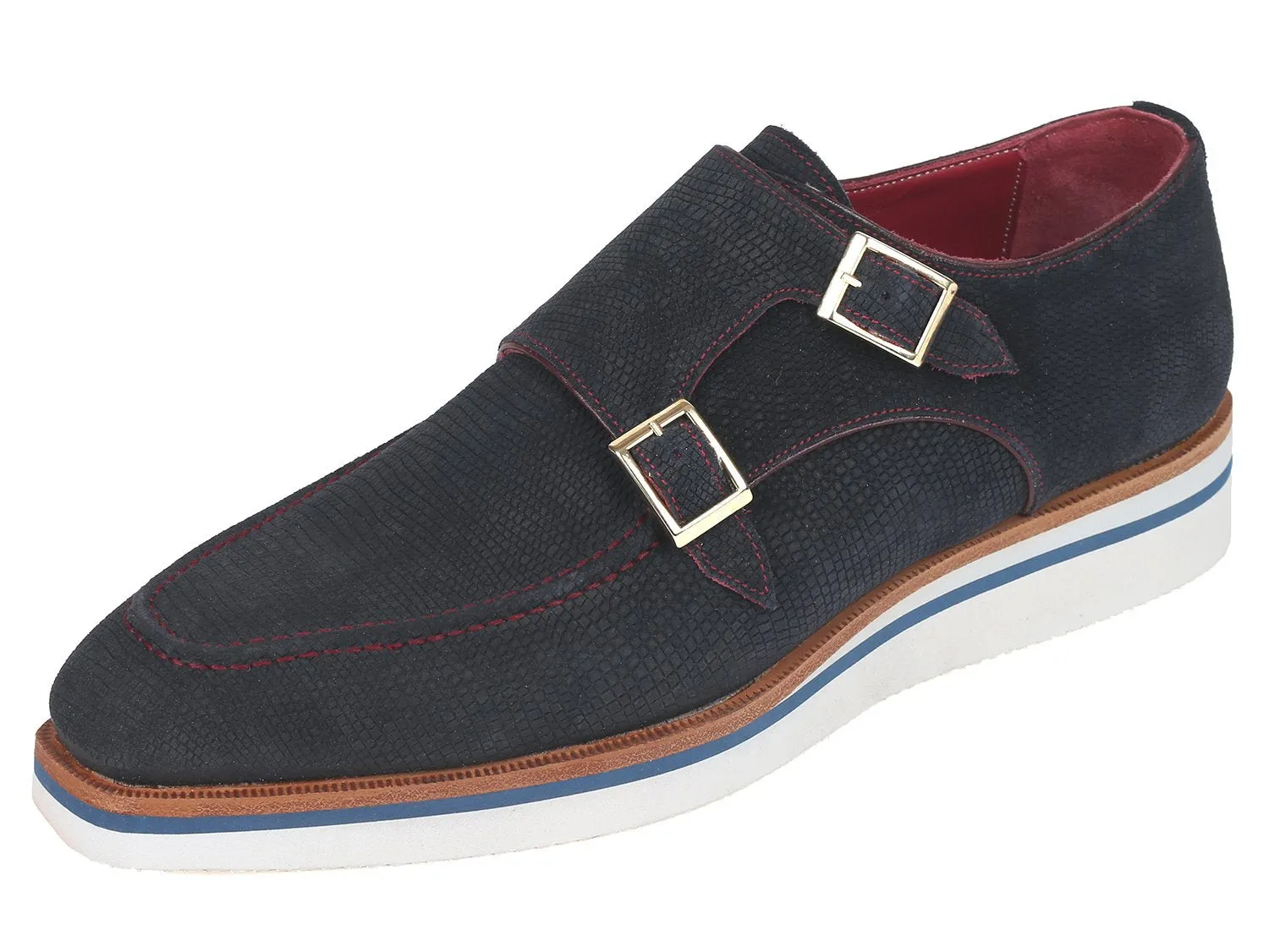 Paul Parkman Men's Smart Casual Monkstrap Suede Shoes in Navy