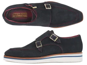 Paul Parkman Men's Smart Casual Monkstrap Suede Shoes in Navy