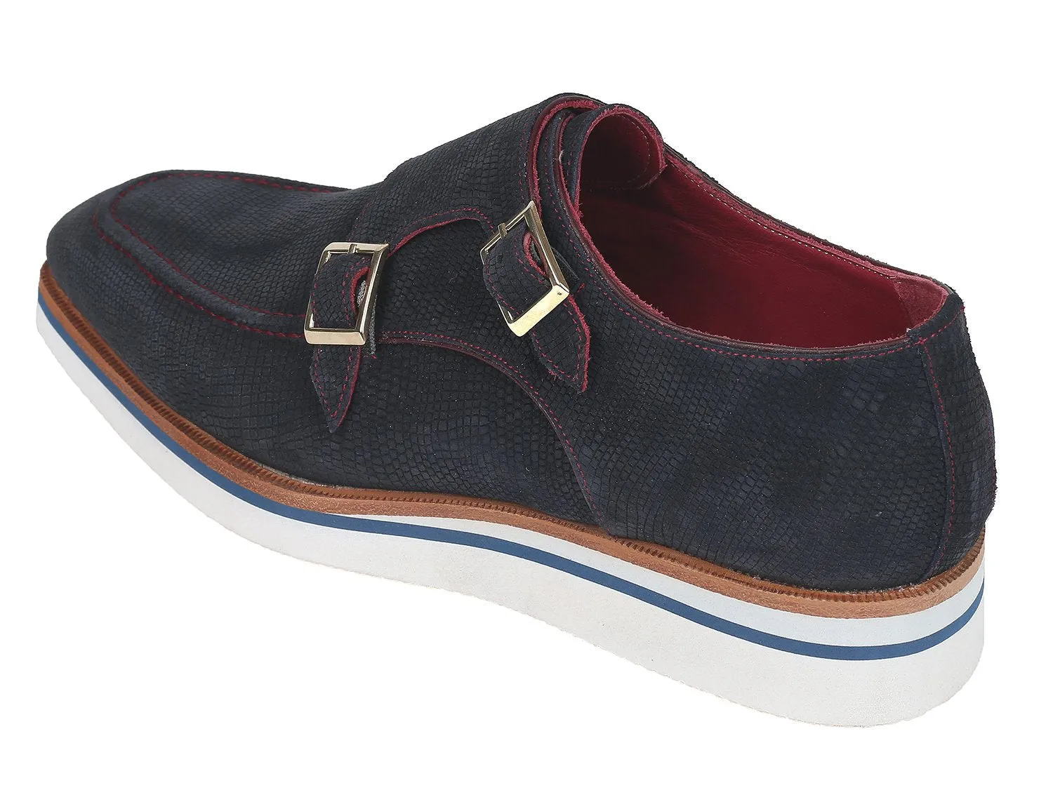 Paul Parkman Men's Smart Casual Monkstrap Suede Shoes in Navy