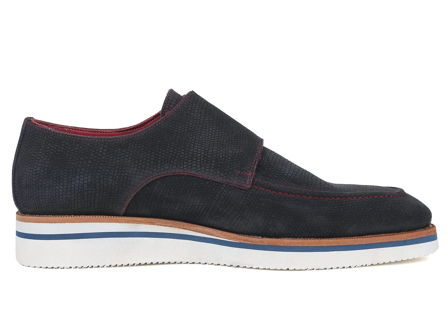 Paul Parkman Men's Smart Casual Monkstrap Suede Shoes in Navy