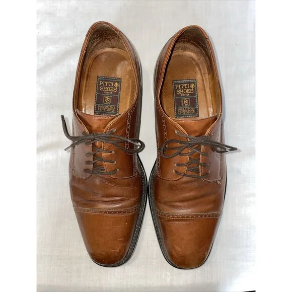 Pitti Shoes Firenze Italy Captoe Dress Shoes Mens Sz 9.5 M Brown Leather Oxfords