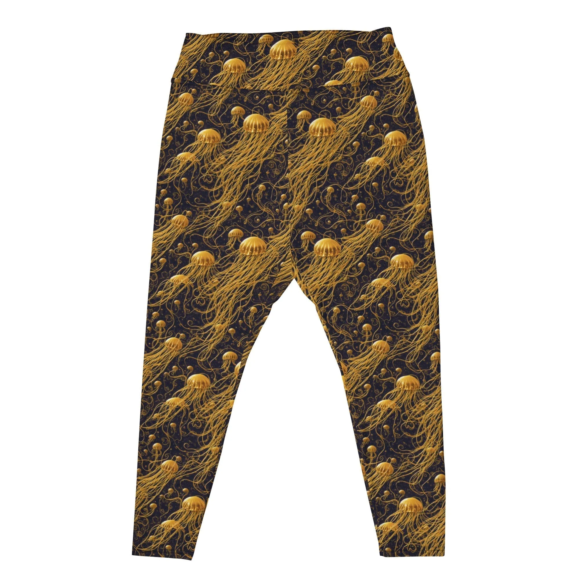 Plus Size Leggings - Black and Gold Jellyfishes