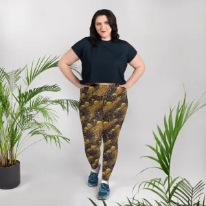 Plus Size Leggings - Black and Gold Jellyfishes