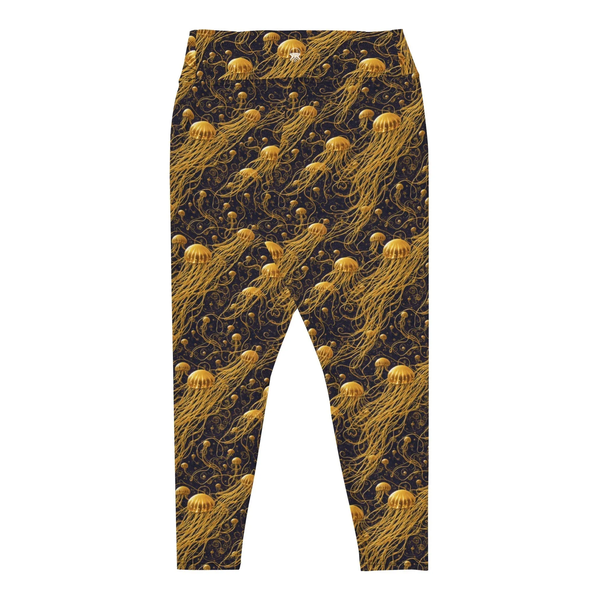 Plus Size Leggings - Black and Gold Jellyfishes