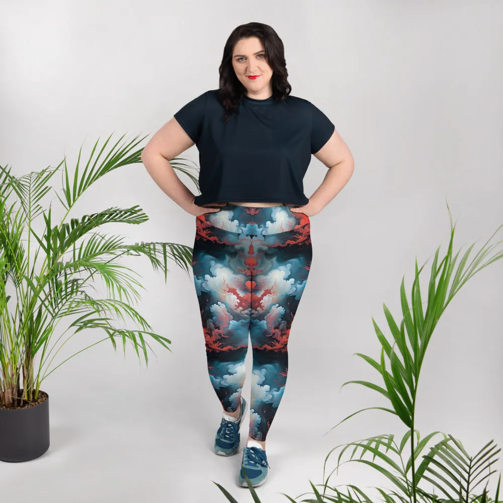 Plus Size Leggings - Ethereal Crimson Flow - Light