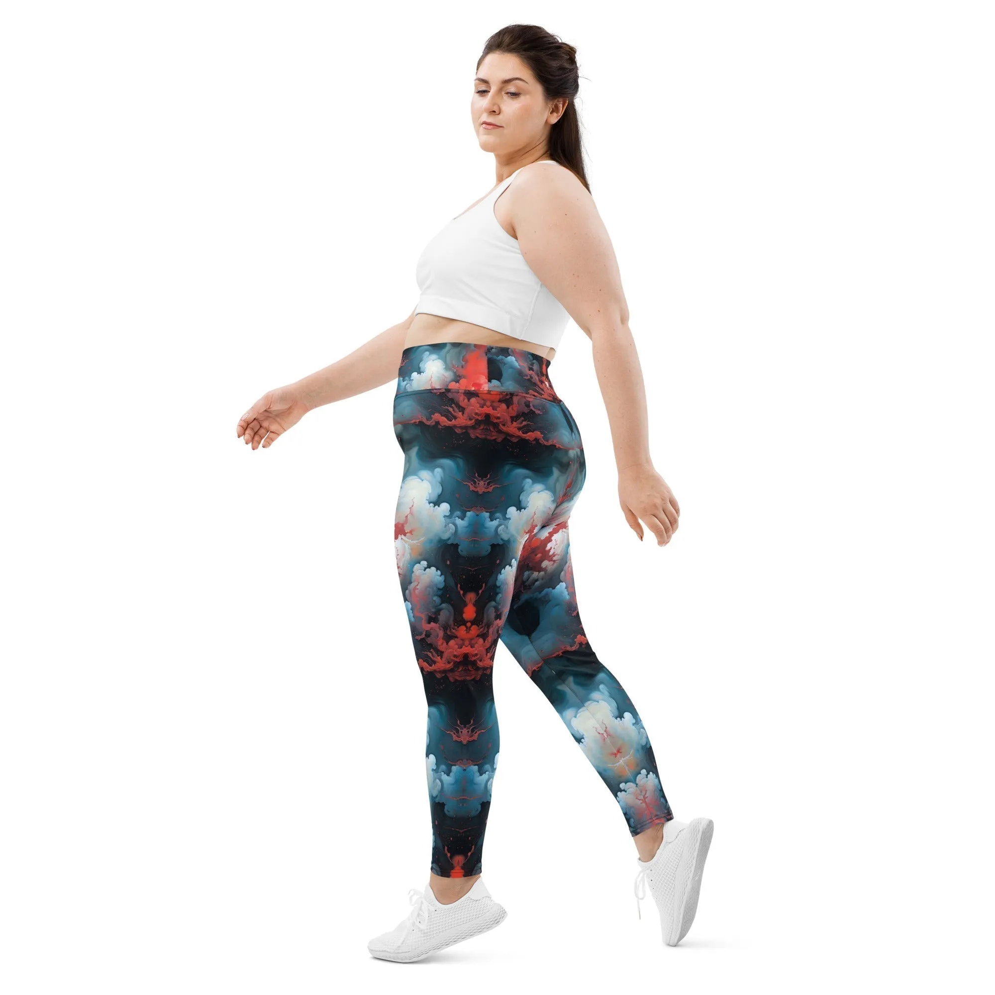 Plus Size Leggings - Ethereal Crimson Flow - Light