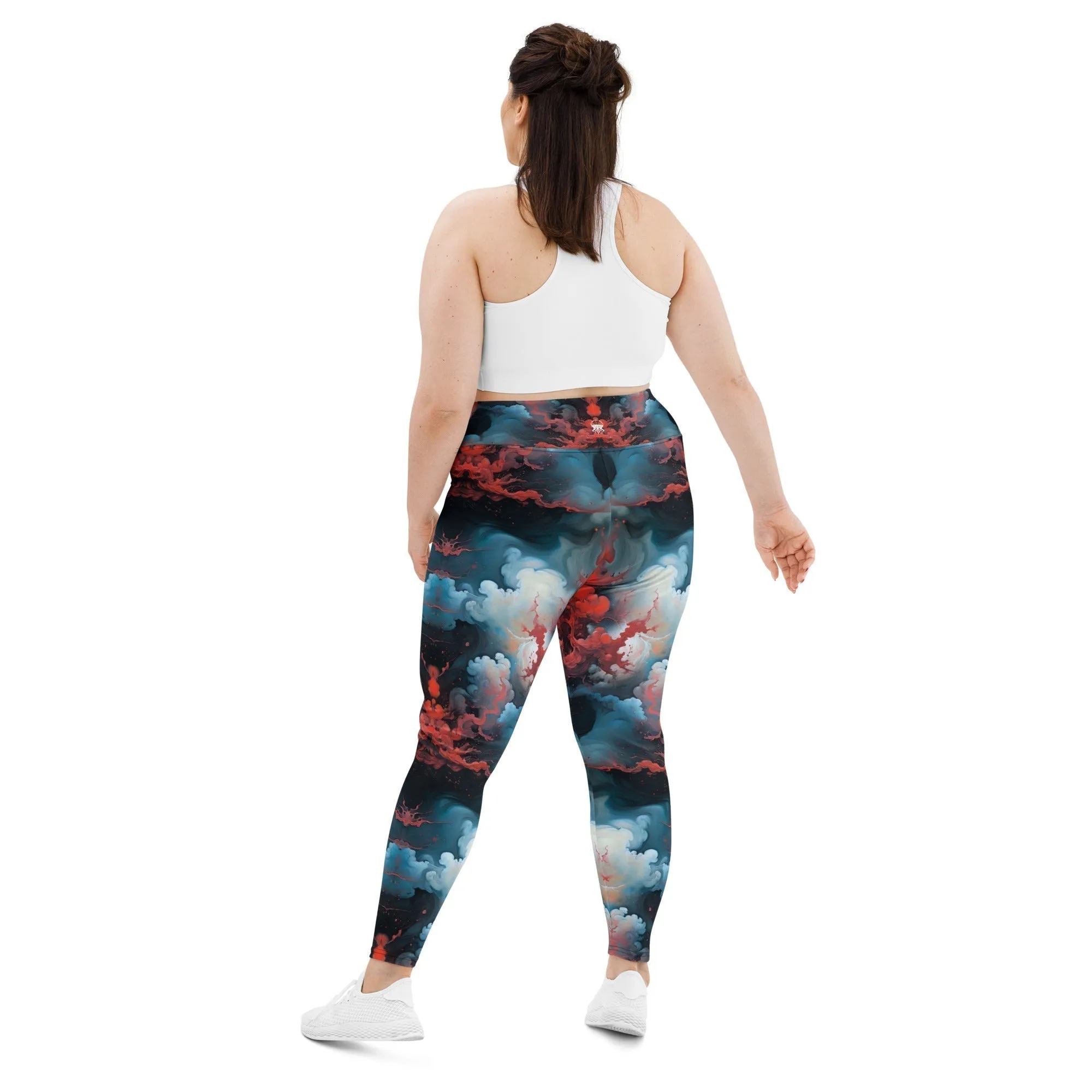 Plus Size Leggings - Ethereal Crimson Flow - Light
