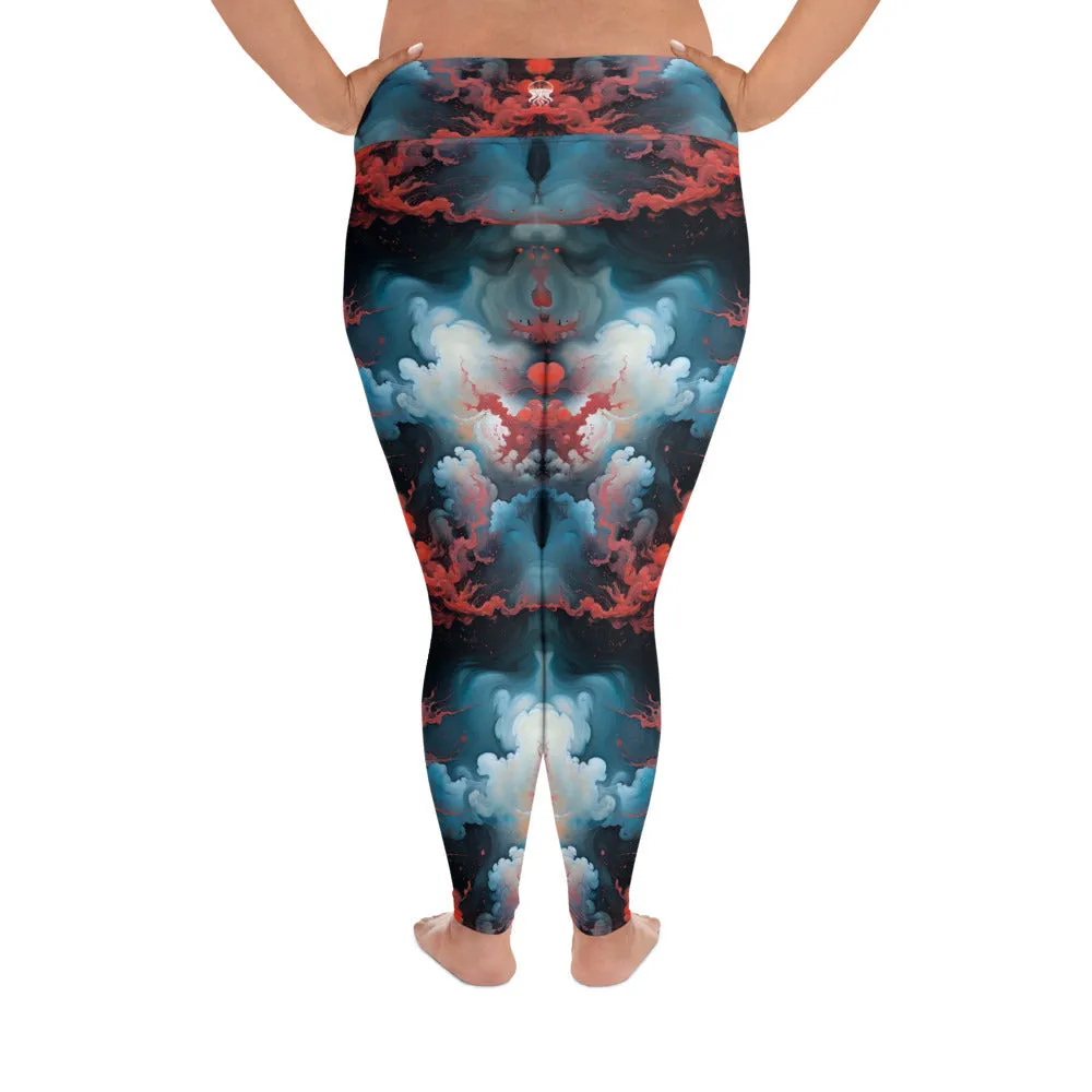Plus Size Leggings - Ethereal Crimson Flow - Light