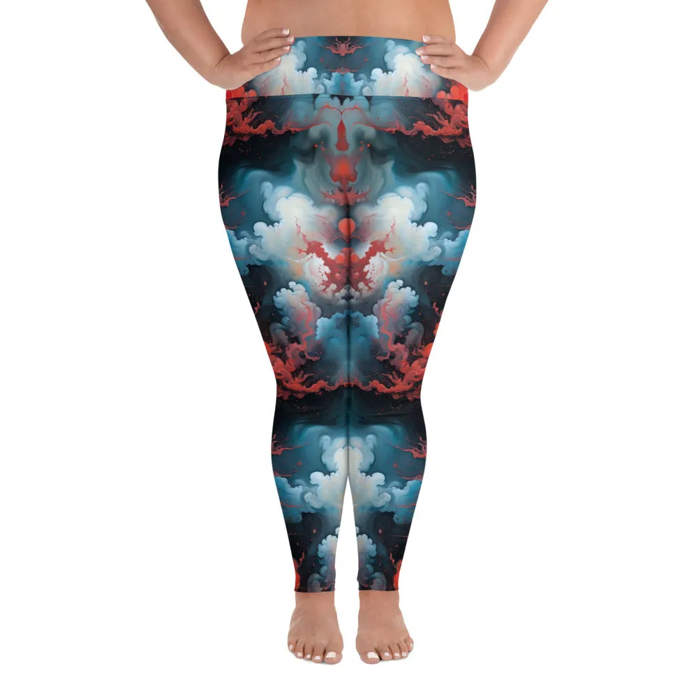 Plus Size Leggings - Ethereal Crimson Flow - Light