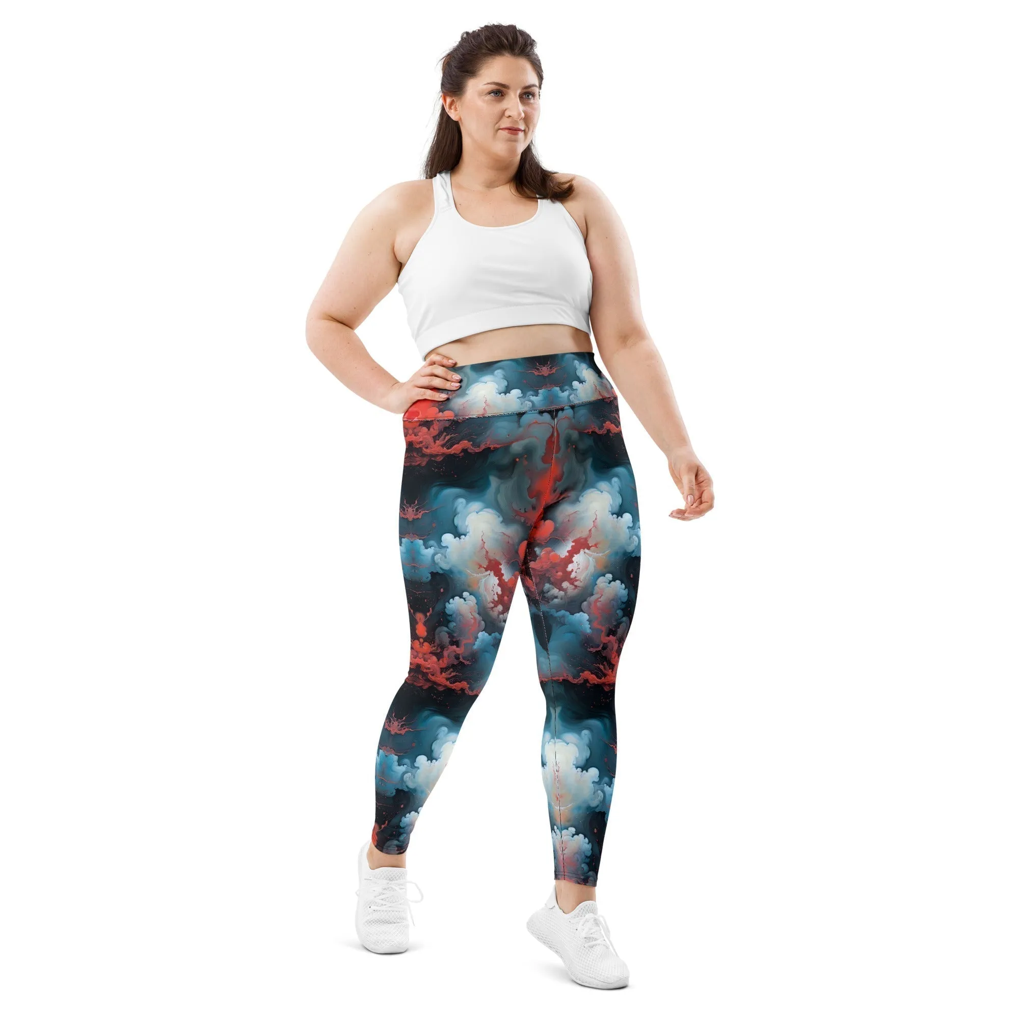 Plus Size Leggings - Ethereal Crimson Flow - Light