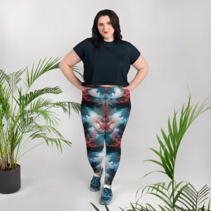 Plus Size Leggings - Ethereal Crimson Flow - Light