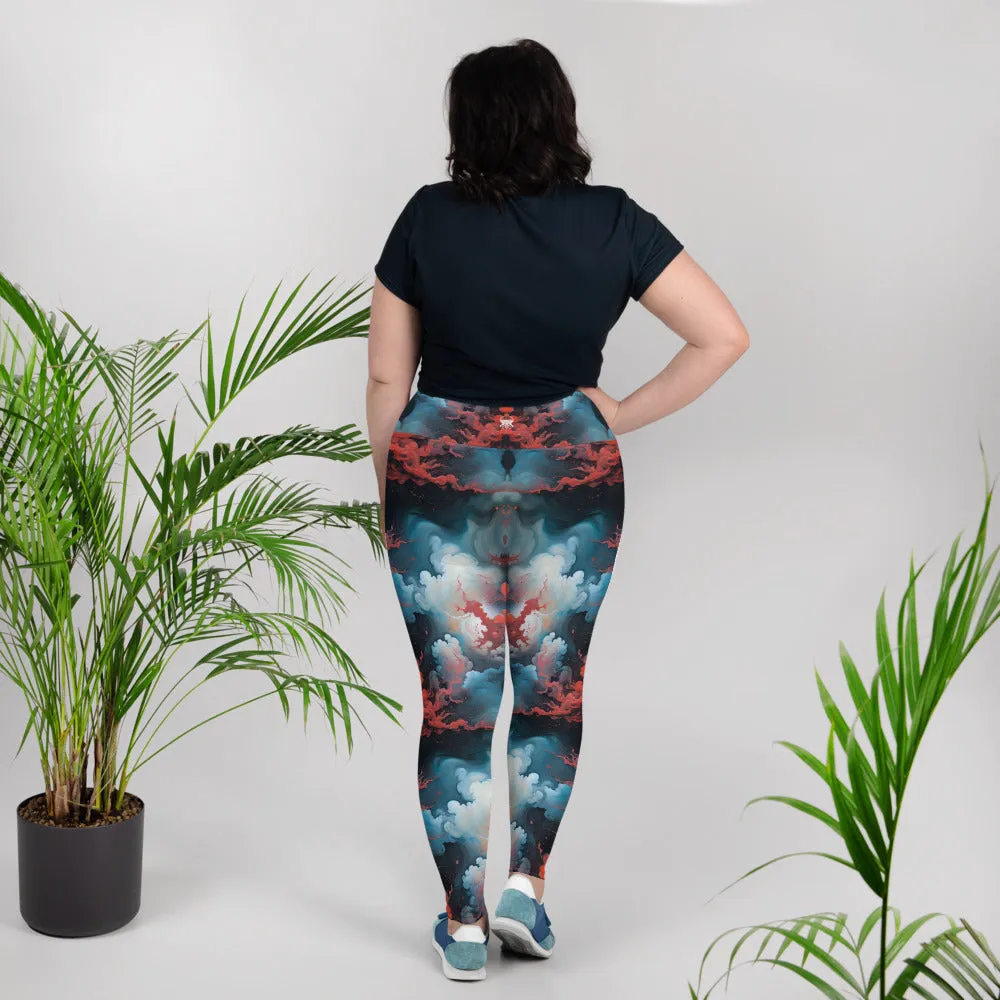 Plus Size Leggings - Ethereal Crimson Flow - Light