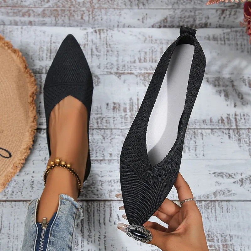Plus Size Solid Color Pointed Flat Soft Sole Thin Shoes