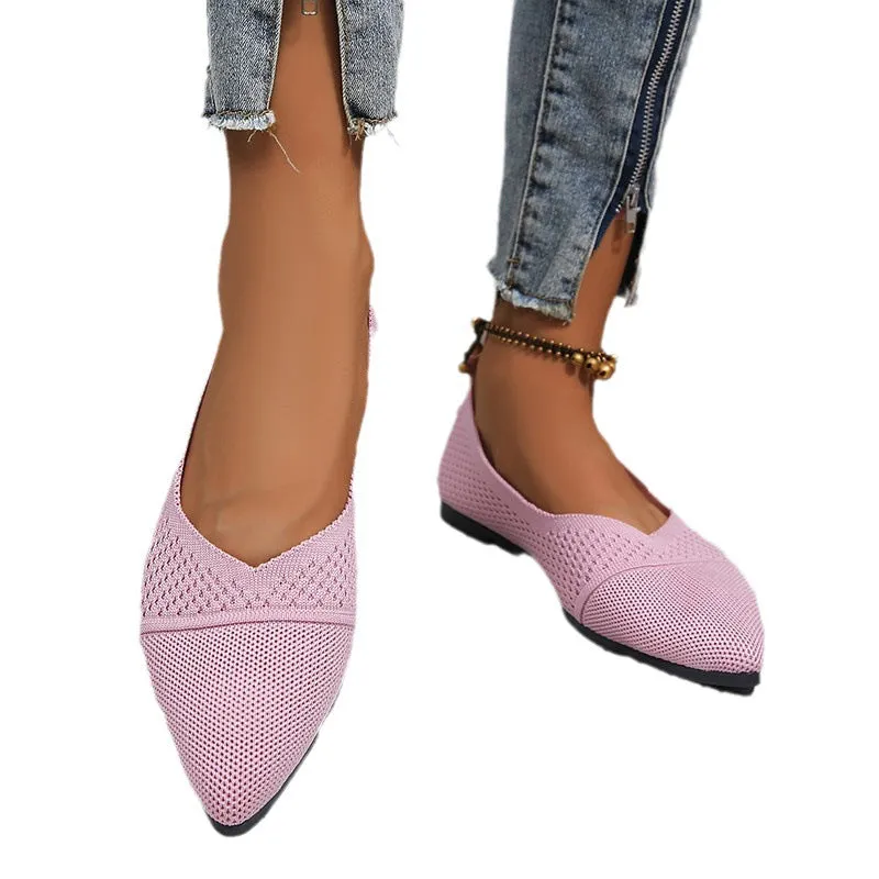 Plus Size Solid Color Pointed Flat Soft Sole Thin Shoes
