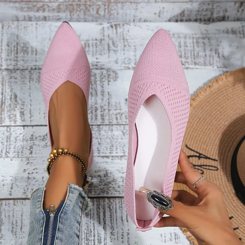 Plus Size Solid Color Pointed Flat Soft Sole Thin Shoes