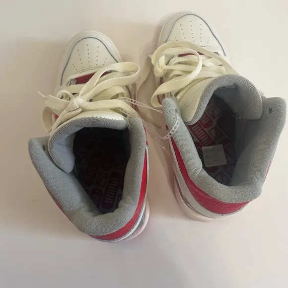 PUMA Slipstream Leather Sneaker Hi Top White Red Size 4 Kids NEW