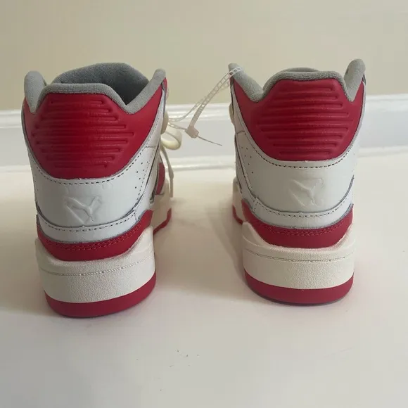 PUMA Slipstream Leather Sneaker Hi Top White Red Size 4 Kids NEW