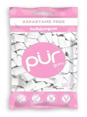 Pur Gum Sugar-Free BubbleGum Bag 77 Grams, 55 Pieces
