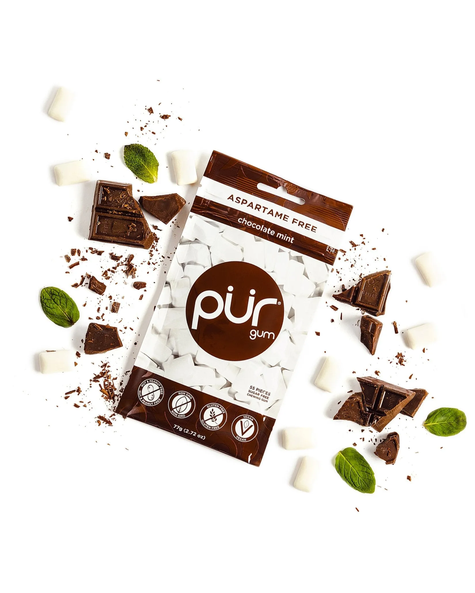 Pur Gum Sugar Free Chocolate Mint Gum Bag 80g 57 Pieces