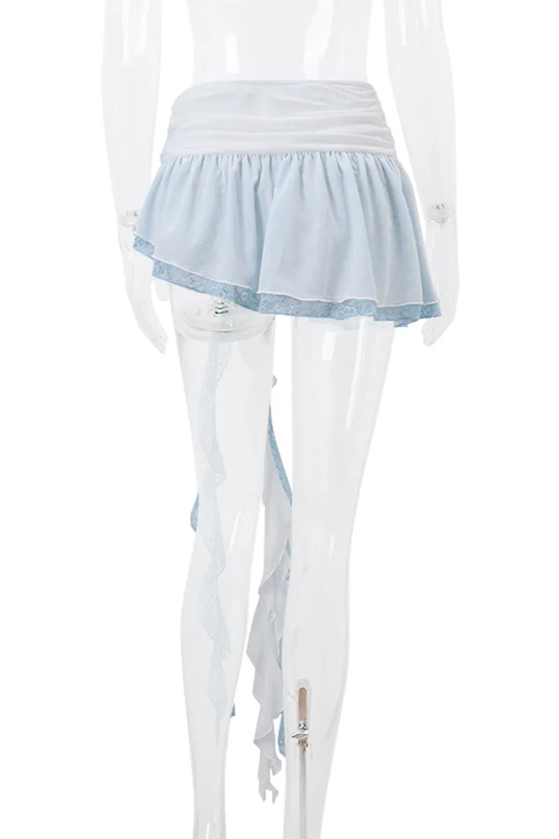 QK735 Floral Adorned Ruffle Mini Skirt