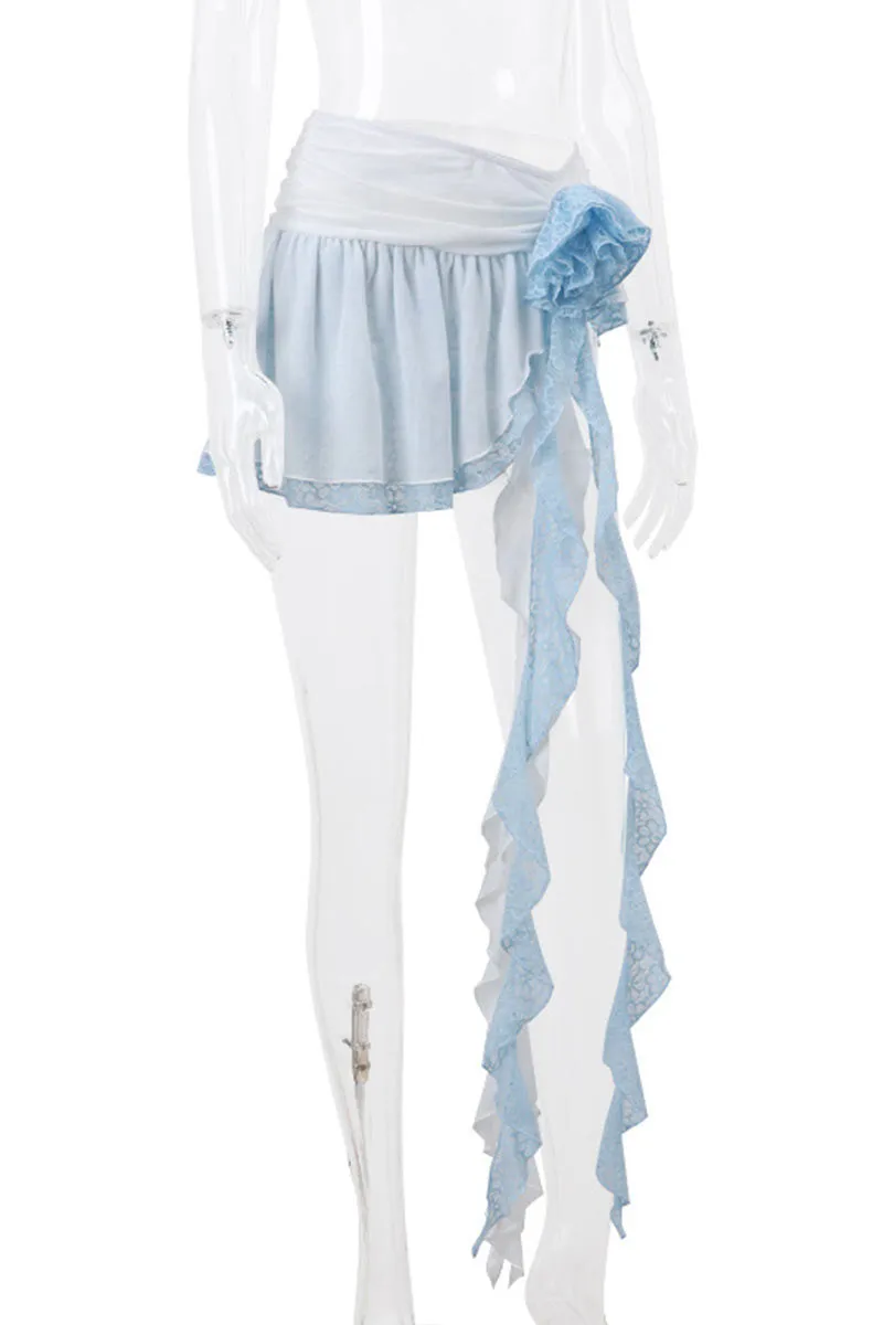 QK735 Floral Adorned Ruffle Mini Skirt